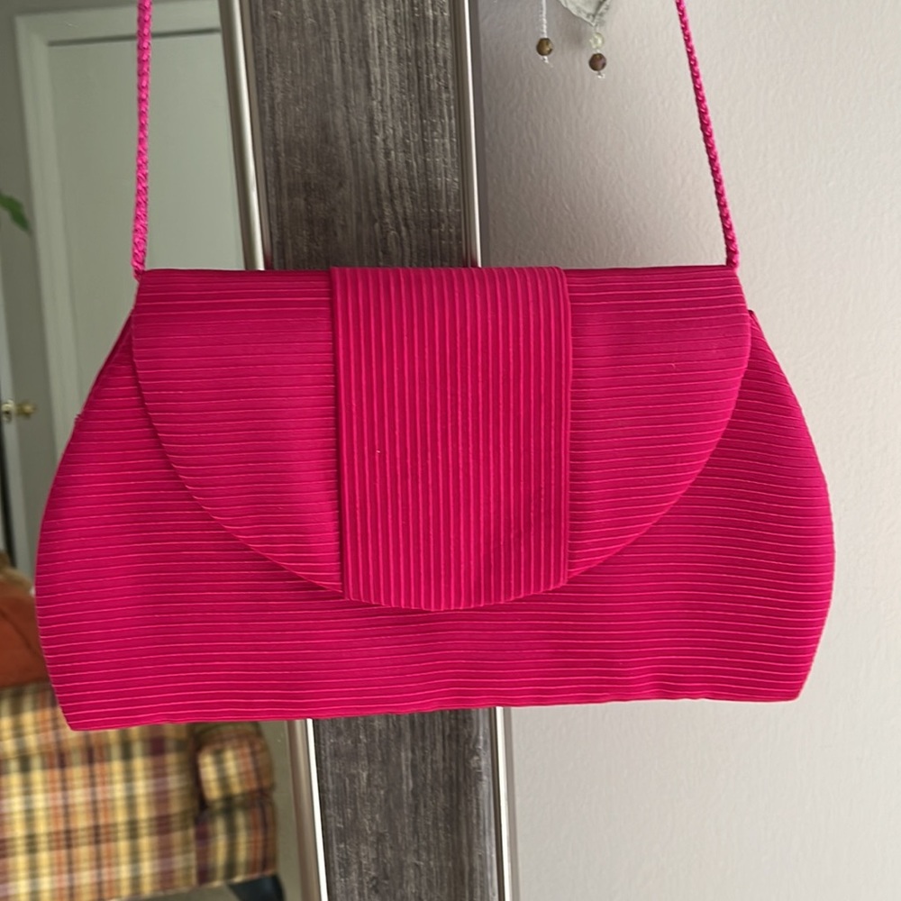 Vintage Hot Pink Clutch with long strap